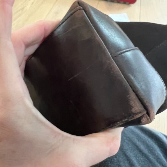 Vintage Classic Gucci Tote Chocolate Brown Suede Striped Web Accent - Picture 7 of 7